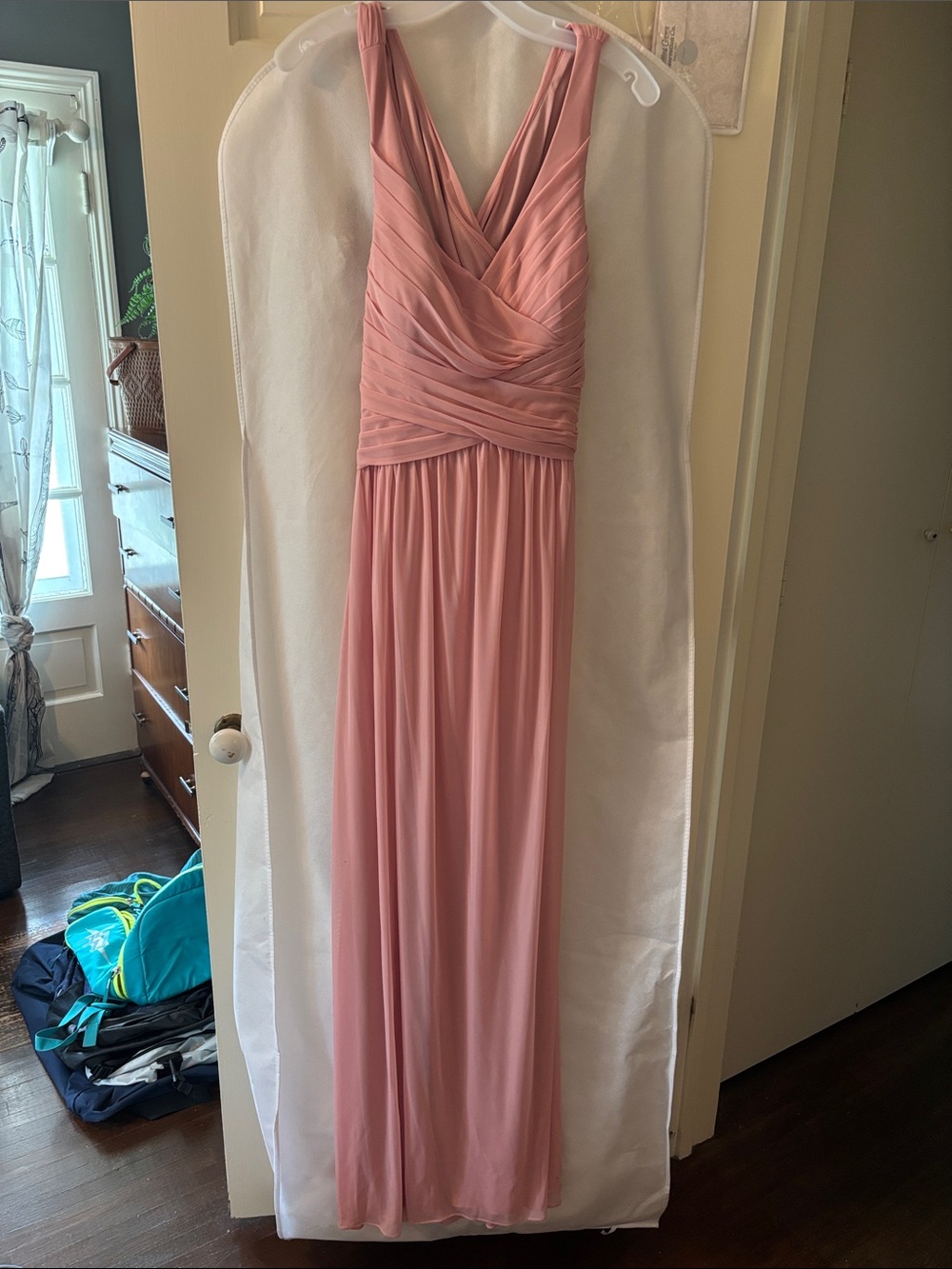 David's Bridal Soft Pink Pleated Long Dress